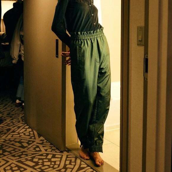 Tibi Pants - Tibi Crispy Nylon Paper Bag Felix Jogger, army green, XS, NWT